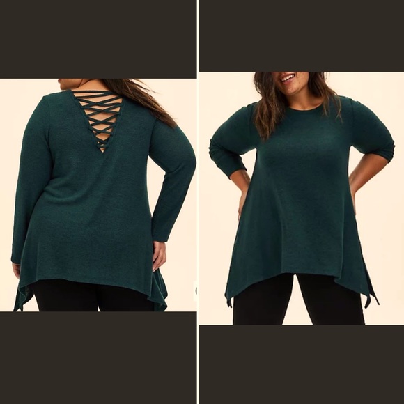 Torrid Plush Dark Green  Lattice Back Top/Sweater - Picture 4 of 10
